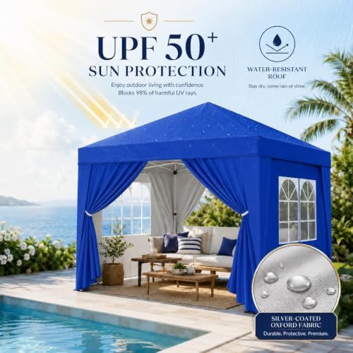 Yaheetech 10x10 Pop Up Canopy Tent with 4 Removable Sidewalls, Blue