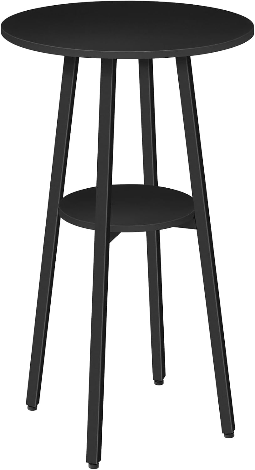 HOOBRO Bar Table, Round Pub Table, 2-Tier Bistro Table with Storage, 37.4" High for Small Spaces, with Top Particleboard for Kitchen, Easy to Assemble, Black BB55BT01