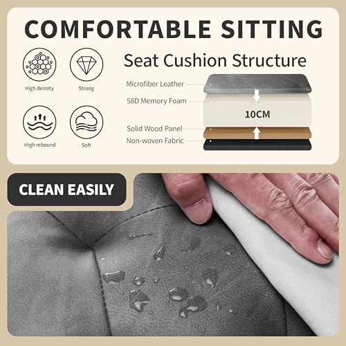 STOOLINK Faux Leather Bar Stools Set of 2, 24 Inch Modern Bar Stools, Grey