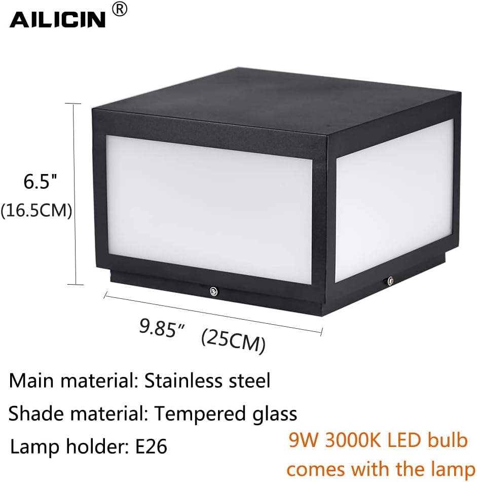Pillar Lamp Post Light, Fence Deck Cap Light Lantern Column Lamp for Flat Surface Patio Garden Decoration with IP55 Waterproof E26 LED Bulb (Electric Powered)