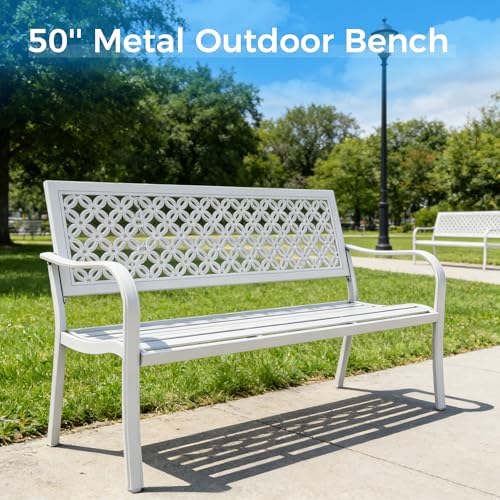 Grand patio 50" Outdoor Bench, Garden Bench with Armrests, White
