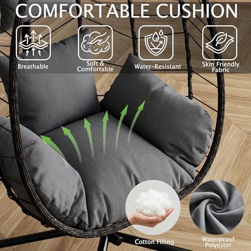 LEX CRAFT Hanging Egg Chair Wicker 350lbs Swing Outdoor Basket Cushion
