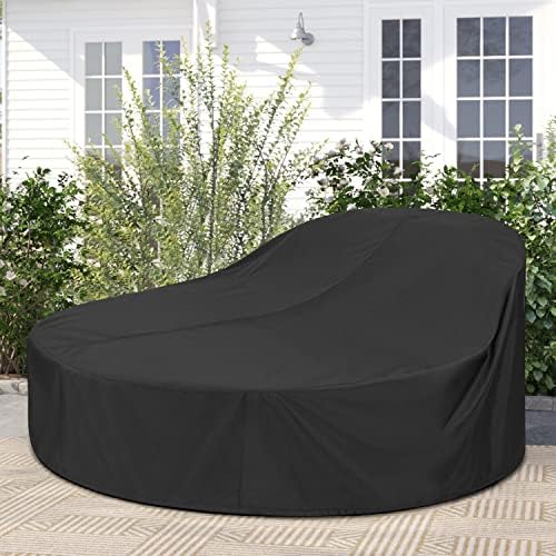 SunPatio Outdoor Daybed Cover, Heavy Duty Waterproof Round Canopy Sofa Bed Cover with Taped Seam, Patio Furniture Set Protector, All Weather Protection, 75" Dia x 35"/16”H, Black