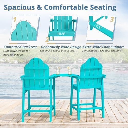 LUE BONA Tall Adirondack Chair Set of 2, HDPS Bar Height Chairs, Aruba Blue