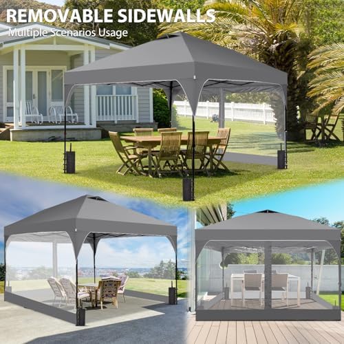8x8FT 1-Button Push Pop Up Canopy Tent with 4 Clear PVC Sidewalls