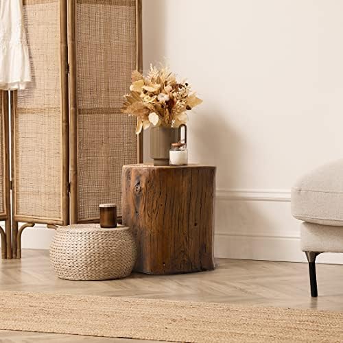 SUNBURY Stump Side Table, Concrete End Table Garden Stool, Brown Tree Stump