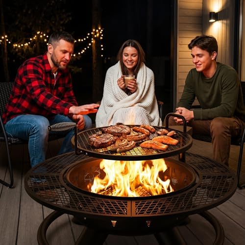 Outdoor Fire Pits for Outside Wood Burning Fire Pit Extra Large with Grill