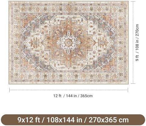 befbee 9x12 Area Rugs for Living Room, Washable Vintage Non Slip Rug