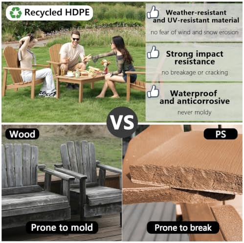 nevilywood Stackable Adirondack Chair, HDPE Outdoor Chair Set of 4, Teak