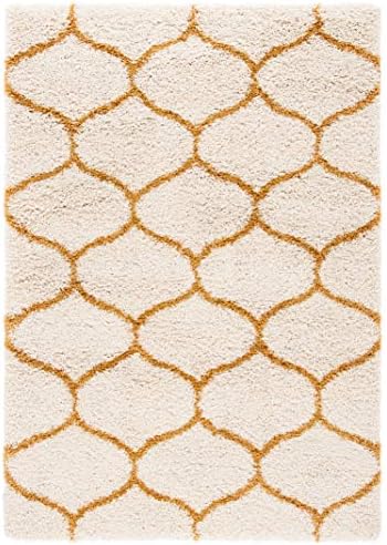 SAFAVIEH Hudson Shag Rug 5'3"x7'6", Plush Trellis Ivory & Gold SGH280F
