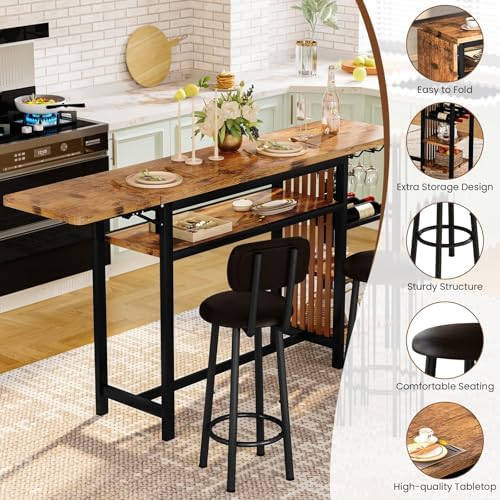 Bar Table and Chairs Set, 59'' Counter Height Dining Table Set with Storage