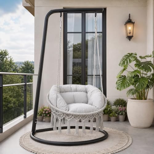Athena Collection Hammock Chair with Hardware Kit & & Cozy Cushion, Gray