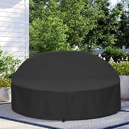 SunPatio Outdoor Daybed Cover, Heavy Duty Waterproof Round Canopy Sofa Bed Cover with Taped Seam, Patio Furniture Set Protector, All Weather Protection, 75" Dia x 35"/16”H, Black