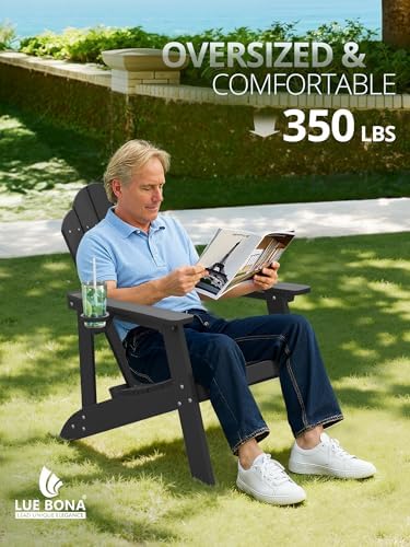 LUE BONA HDPE Adirondack Chairs Set of 2, Black Fire Pit Chairs