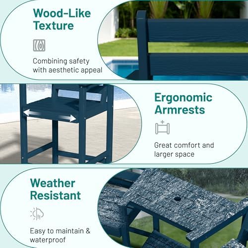 PLUUV Tall Adirondack Chairs Set of 2 with Double Table Trays, Navy