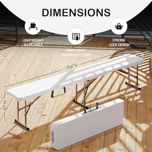 VSOAEIL 6 Foot Folding Bench 2 Pack, Foldable Plastic Bench Indoor Outdoor