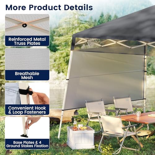 Tangkula 7x7 FT Pop Up Canopy with Center Lock & Sidewall, Gray