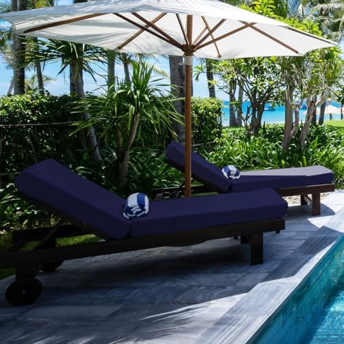 Olefin 6 Inch Thick Chaise Lounge Cushion, Patio Pad Navy Blue 72x21x6