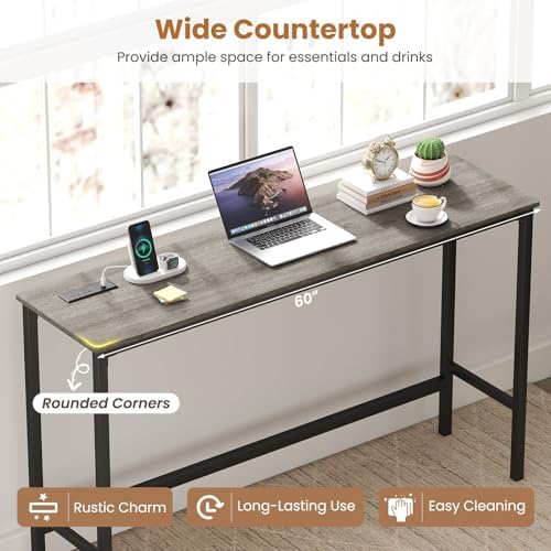 COSTWAY 4 Pieces Counter Height Bar Table Set with Power Outlet