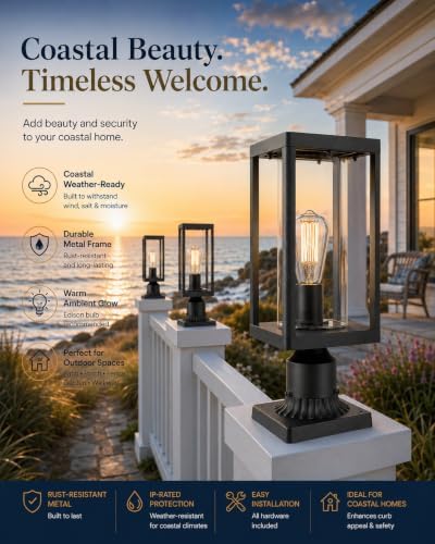 Beionxii Outdoor Post Lantern, 20inch Large Modern Lamp Post Light Fixture Exterior Pillar Lights with Pier Mount Base, Black Cast Aluminum w/Clear Cylinder Glass - A291P-2PK (NOT Solar, 110-120V AC)