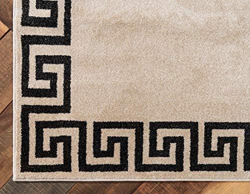 Unique Loom Athens Collection Classic Geometric Modern Border Design Area Rug, 2 ft x 6 ft, Beige/Black