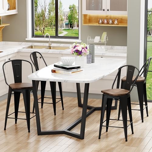 Aklaus Swivel Metal Bar Stools Set of 4 Counter Height Stools Counter Bar Stools with Back Swivel Metal Bar Chairs Wooded Seat 26 Inch Matte Black barstools