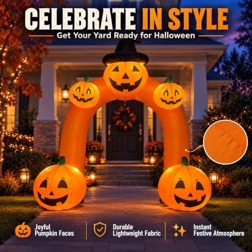 10FT Halloween Inflatable Pumpkin Archway Decorations with Built-in LEDs
