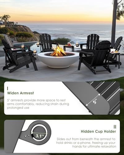 GREENVINES Folding-Adirondack-Chairs Set of 2, HDPE All Weather, Black