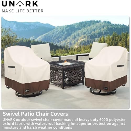 Outdoor Swivel Patio Chair Cover 4 Pack,600D Waterproof Heavy Duty Outdoor Chair Cover , Patio Furniture Covers, Outdoor Furniture Covers Waterproof, 30 W x 34 D x 36 H inches Beige and Brown