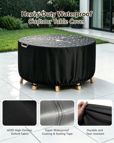 Round Patio Table Cover, 72"Dia Waterproof Outdoor Furniture Covers