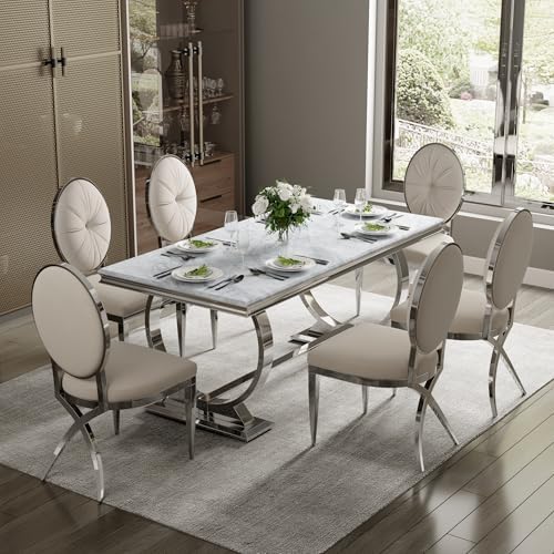 Dining Table, 70" Rectangular Modern Kitchen and Dining Room Table with Silver U-Base in Grey Silver