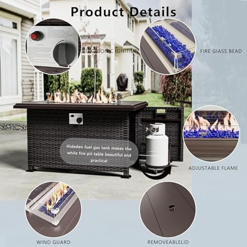 11 Pieces Patio Furniture Set with 2 Swivel Chairs Patio Furniture Outdoor Sectional Sofas with 55000 Gas Fire Pit Patio Conversation Set w/7 Cushions