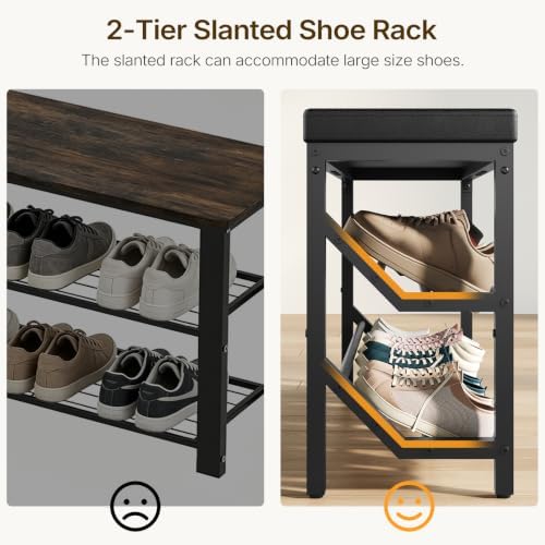 YATINEY Shoe Bench with Cushion, Entryway Bench with Shoe Storage, HX09BB