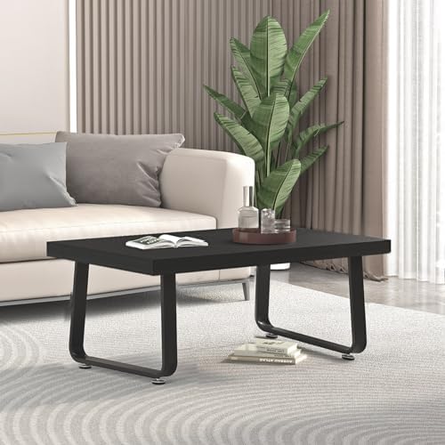 HSH 39" Wood Rectangle Coffee Table for Living Room, Black Oak