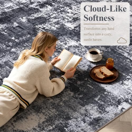 Sasttie 8x10 Washable Area Rug, Modern Abstract Large Carpet, Black & White