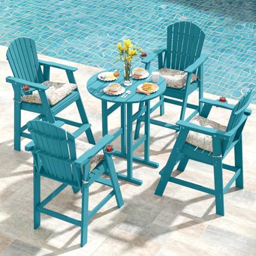 Sundale Outdoor Adirondack Round Bar Table, 39” Height Patio Pub Deck Table
