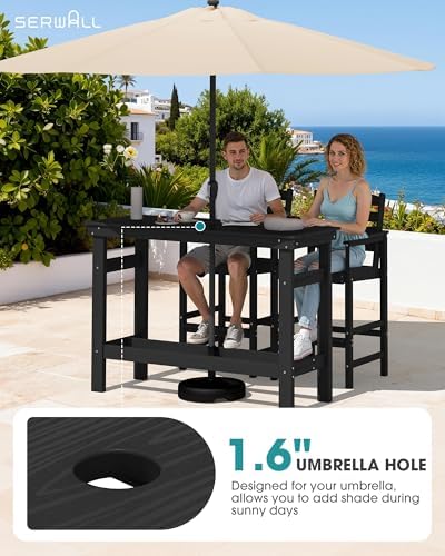SERWALL 41" HDPE Outdoor Bar Table with 1.6" Umbrella Hole, Black