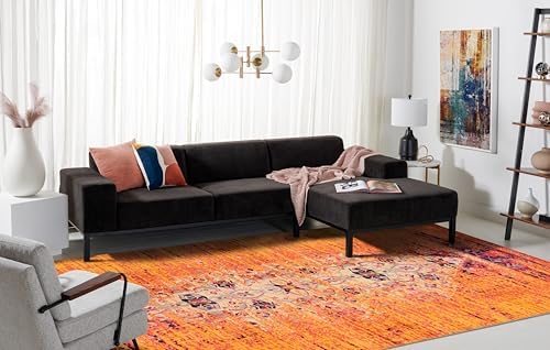 SAFAVIEH Monaco Collection Area Rug - 8' x 10', Orange & Multi, Modern Boho Abstract Distressed Design, Non-Shedding & Easy Care, Ideal for High Traffic Areas in Living Room, Bedroom (MNC209H)