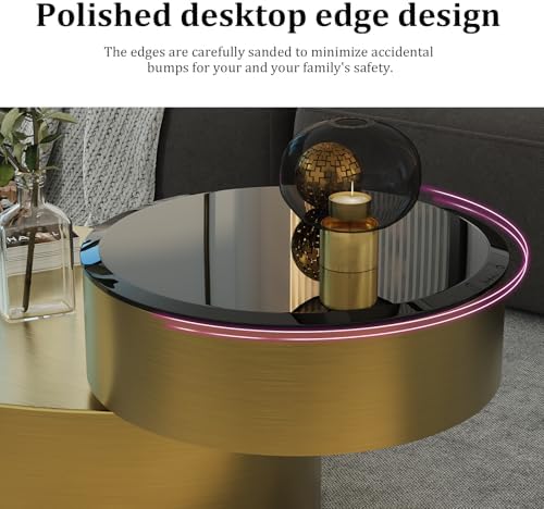 Oval Rotating Coffee Table with Tempered Glass Top, 2-Tier Design & 360° Swivel Base, Brushed Gold Finish - Modern Center Table for Living Room, Office, Apartment