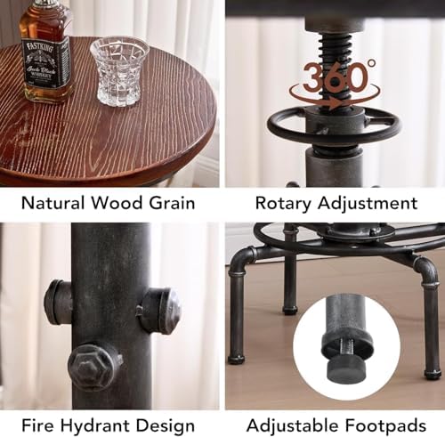 Topower Industrial Bar Table 31.5-41.3" Adjustable Pub Table Kitchen Dining Coffee Bistro Table Black Desktop
