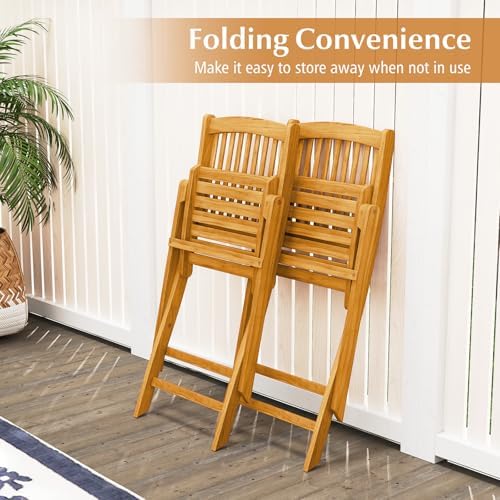Tangkula 2 Pieces Folding Outdoor Dining Chairs, Acacia Wood Patio Chairs with Soft Cushions, Slatted Backrests and Seats, Outdoor Chairs for Porch, Balcony, Deck and Yard (One-Size,Beige,2)
