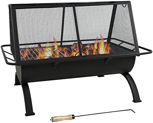 Sunnydaze Northland Rectangle Fire Pit with Grill, Heavy Duty Steel, 36"