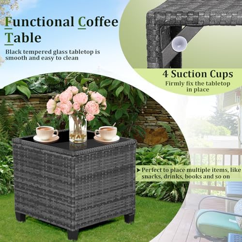 ORALNER 3 Pieces Patio Furniture, Mix Gray Wicker Bistro Set (Gray)