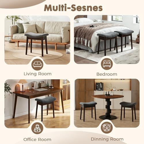 18" Small Vanity Chair Ottoman Bench Saddle Cushion Linen Gray
