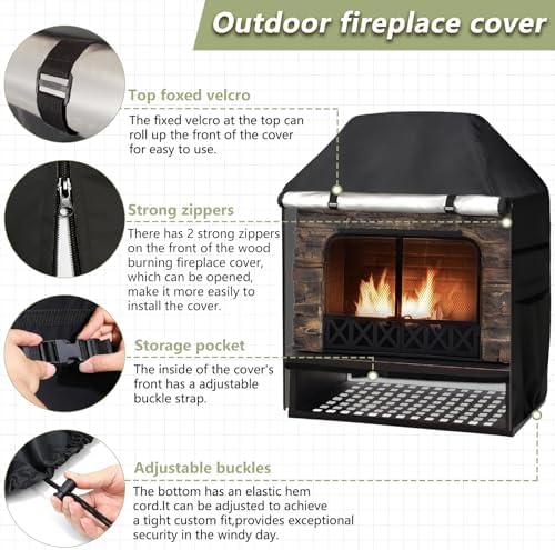 Outdoor Fireplace Cover, 42"W x 24"D x 48"H, Black