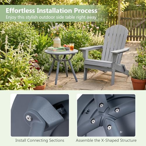 Tangkula Outdoor 20" Round Side Table Set of 2, Gray