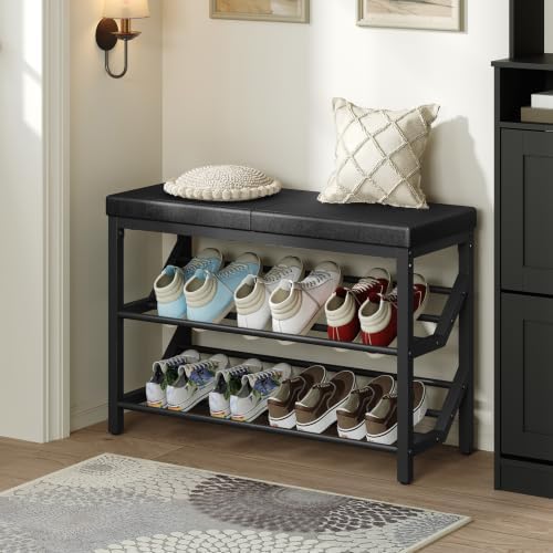 YATINEY Shoe Bench with Cushion, Entryway Bench with Shoe Storage, HX09BB