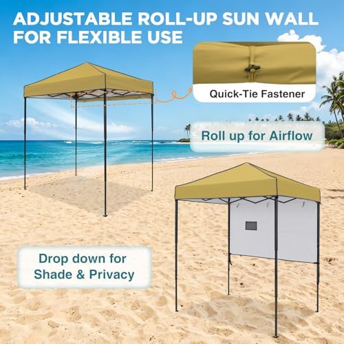 EAGLE PEAK 6x4 Instant Pop Up Canopy Tent with 1 Half Wall, Beige