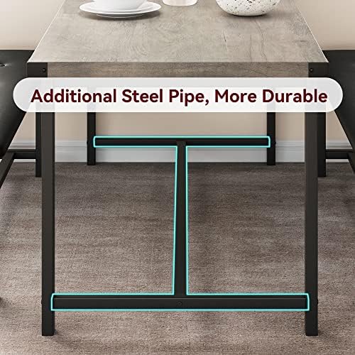 IDEALHOUSE Dining Table Set for 4, Kitchen Table with Upholstered Bench, 3 Piece Rectangular Dining Room Table Set with 2 Benches, for Small Space, Apartment, Studio, Home, Retro Gray