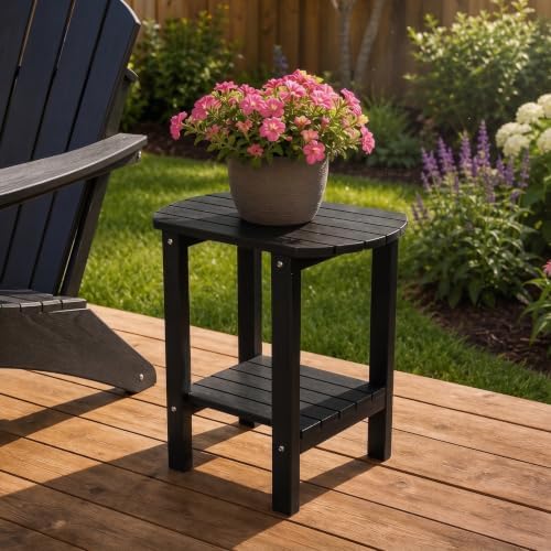 Adirondack Outdoor Side Table, 2-Tier HDPS Patio End Table, Black